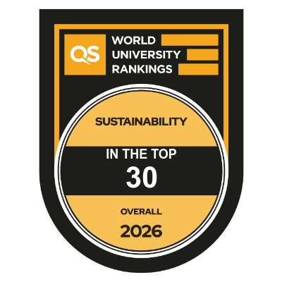 Rankings Badge black and gold says top 30 Sustainability